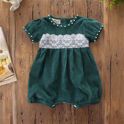 

Newborn Kids Baby Girl Outfit Clothes Corduroy Lace Short Sleeve Romper Jumpsuit