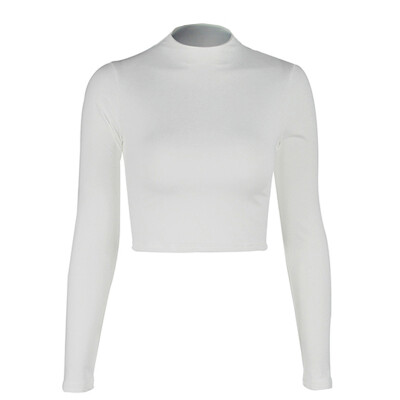 

T Shirt Women Autumn&Winter Sexy Navel Long-sleeved Slim Bottoming Shirt O-neck Women Solid Color Tee