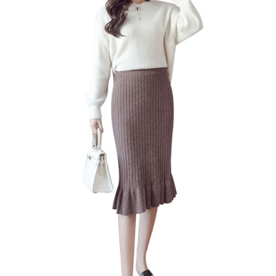 

Women Autumn Elegant Fashion Design Long Winter Skirt With Half Length Skirt High Waist Split Fork Hip And Fish Tail Skirt