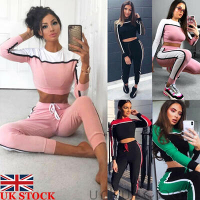 

2Pcs Womens Yoga Tracksuit Sweatshirt Top Jogger Pants Fitness Ladies Suit Sets