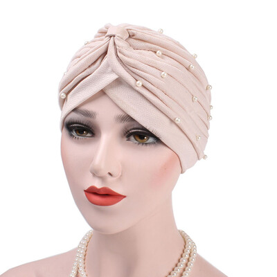 

Muslim Women Beading Ruffle Turban Hat Cancer Chemo Cap Cotton Head Wrap