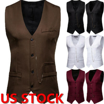

US Fashion Men Formal Tuxedo Waistcoat Business Vest Suit Tops Jacket Shirts New