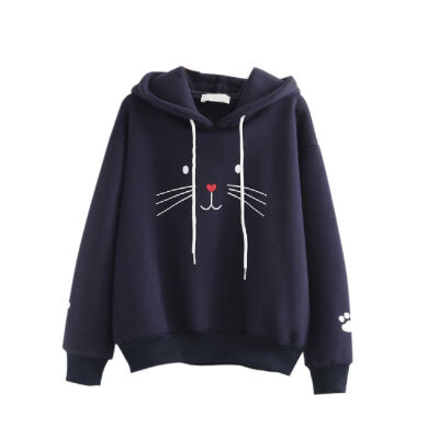 

Women Plus Velvet Warm Plus Size Cute Cat Print Pullover Hoodie Long Sleeve Casual Winter Autumn Loose Tops