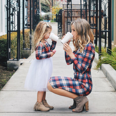 

Family Matching Dress Mother&Daughter Clothes Women Kid Girl Plaid Dress