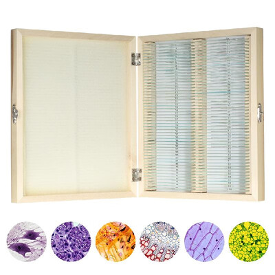 

KKmoon 100pcsset Prepared Microscope Slides Animal Plants Insects Tissues Specimens Slides Set with Wooden Case for Basic Biologi