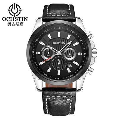 

Augustus OCHSTIN multi-function three-eye calendar multi-function leather mens watch mens watch