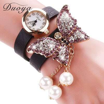 

Big Butterfly Bracelet Watch Full Diamond Pearl Trend Brand Ladies Fashion Watch Fashion PU Leather Watch