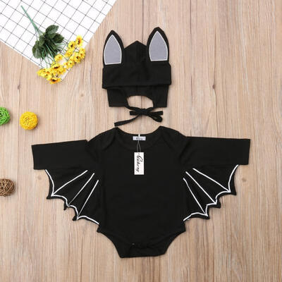 

Funny Newborn Baby Boys Girls Halloween Wing Batman RomperHat Outfits Playsuit