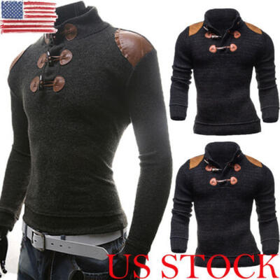 

US Men Knit Wear Turtleneck Jumpers Collar Sweater Slim Basis Tops Pullover