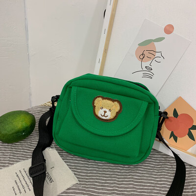 

Fashion simple wild Messenger bag 2019 new cute bear canvas bag casual cartoon girl shoulder bag