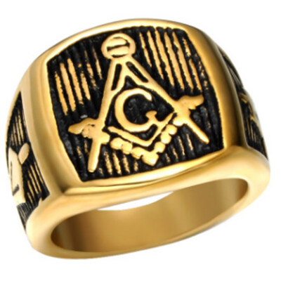 

Men Vintage Masonic Ring Freemason Symbol Member Gold Stainless Steel Punk Jewelry