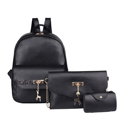 

3pcsSet Glitter Women PU Leather Deer Pendant Backpacks Card Shoulder Bags