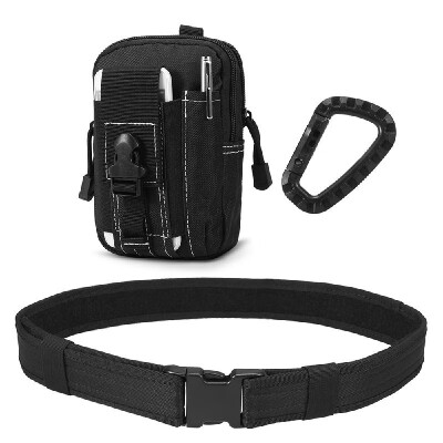 

3 PCS Tacticl Waist Belt Molle Pouch Carabiner Set 21IN Adjustbale Combat Utility Belt Waist Gadget Bag Pack D-ring Plastic Carab