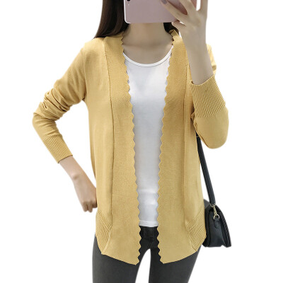 

Casual All-match Women Knitted Cardigan Long Sleeves Jacket Ice Silk V-neck Loose Sunscreen Top