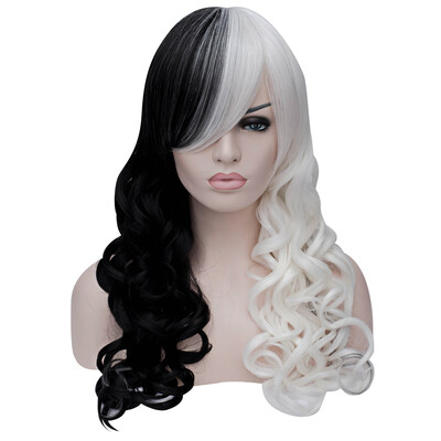 

Women Sexy Long Curly Black White Full Wigs Synthetic Cosplay Hair
