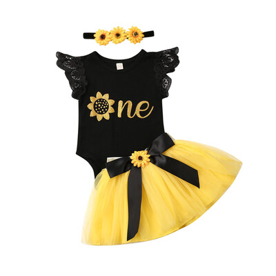 

3PCS Baby Girls Party Summer Clothes 1st Birthday Romper Tutu Skirt Kids Clothes