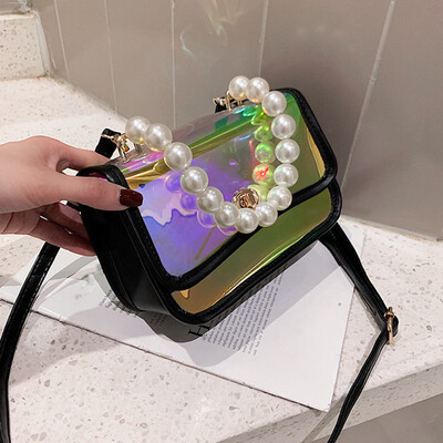 

Tailored Woman Trendy Jelly Polarized Light Shoulder Bags Ladies Pearl Chain Hand Bags