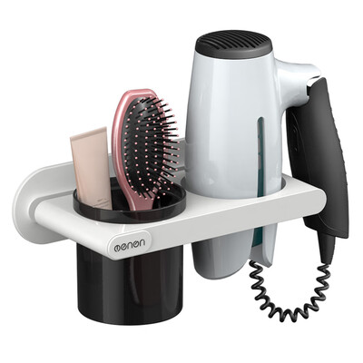 

Menen Hair Dryer Holder Wall Mounted Hair Dryer Hanging Rack With Organizer Cup Storage Rack for Bathroom Barbershop Washroom