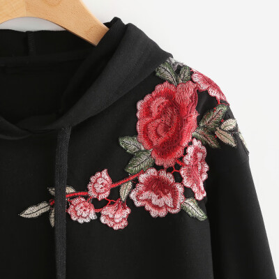

Nomeni Women Hoodie Sweatshirt Jumper Sweater Crop Top Embroidery Pullover Tops