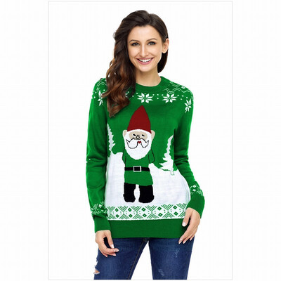 

Round neck long sleeve pattern pullover sweater casual knit sweater