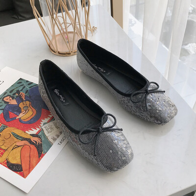 

Bean Shoe Girl Spring Shallow Butterfly Knot Flat sole Single Shoe Shining Fairy Soft sole Slacker Shoe