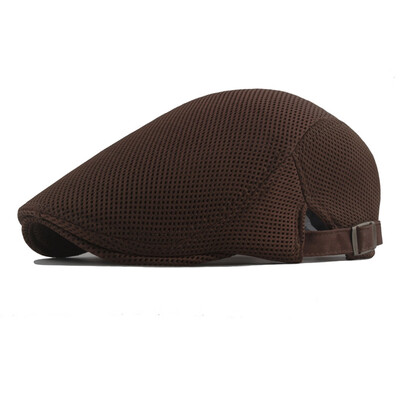 

Men Summer Breathable Mesh Beret Cap Solid Color Adjustable Newsboy Ivy Cap Flat Hat