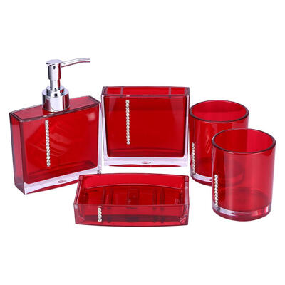 

5PCSet Acrylic Bathroom Accessories Bath Cup Bottle Toothbrush Holder Soap Dish PurpleRedBlackWhite