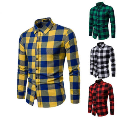 

Mens Long Sleeve Formal Shirt Work Tops Stylish Warm Plaid Shirts Flannel Outfit