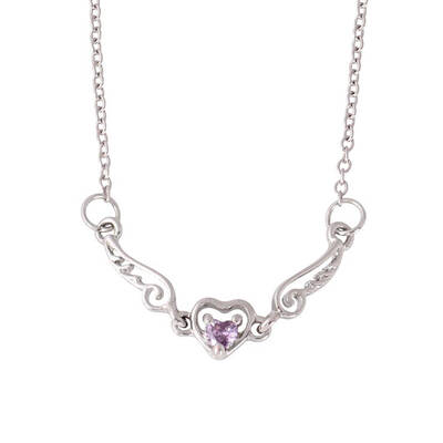 

Female Angel Wing Love Heart Shiny Rhinestone Silver Necklace Lightweight Alloy Collarbone Chain
