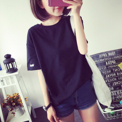 

Women Round Collar Summer Short Sleeve Tshirt Casual Solid Color Loose T-Shirt Women Tops camisetas verano mujer