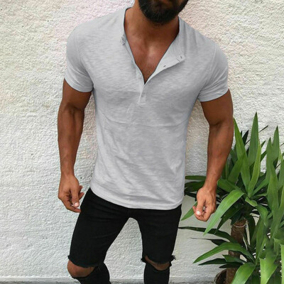 

Mens Slim Fit V Neck Short Sleeve Muscle Tee T-shirt Casual Tops Henley Shirts