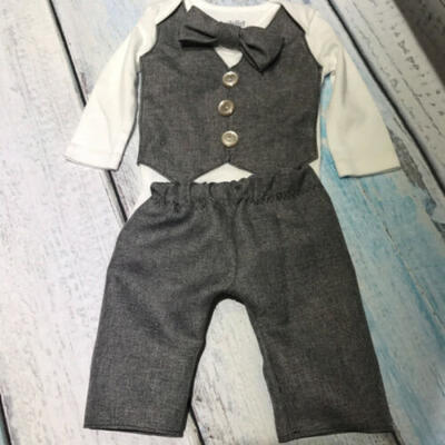 

US Gentleman Newborn Boy Bow Tie Tops Romper Pants Formal Suit Outfits Clothes