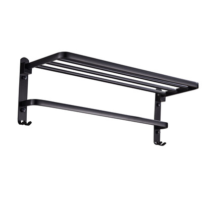 

Wall-mounted Towel Rack Space Aluminum Bathroom Shelf with Hooks