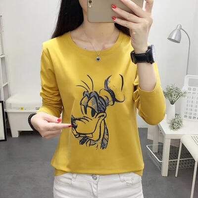 

Spring Women T-shirts Long Sleeve Cartoon Dog Tees Pullovers Casual Tops