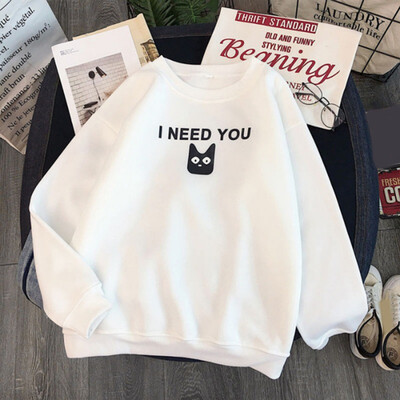 

Autumn Winter New Round Neck Thick Sweatshirts Long-sleeved Cat Eye Letter Pattern Cothes WomenCouples
