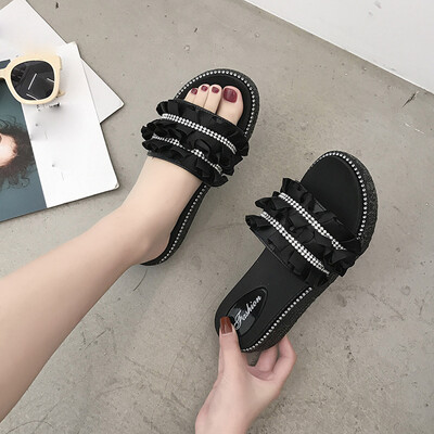 

Rose Fashion Ladies Waterproof Platform Thick Bottom Wild Rhinestone Slippers