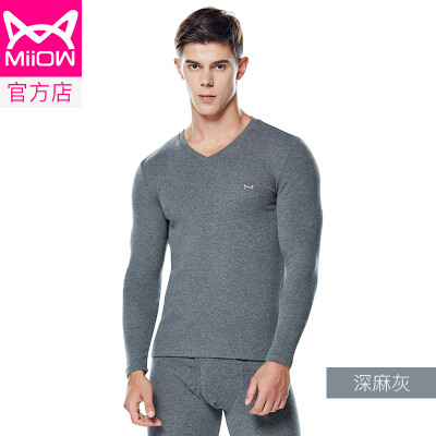 

Cat Man MiiOW thermal underwear men&women warm winter slim breathable ladies comfortable close-fitting autumn clothes long pants warm set two-piece dark gray V-neck male XXL