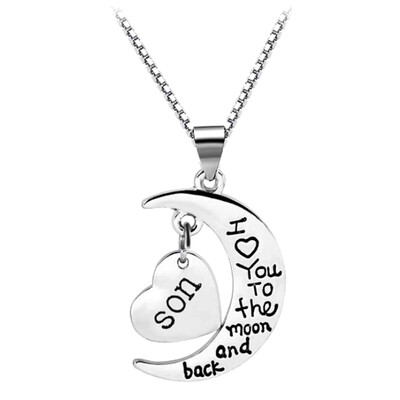 

stamped I Love You to the Moon&Back Charm Necklace Silver Family member Necklace