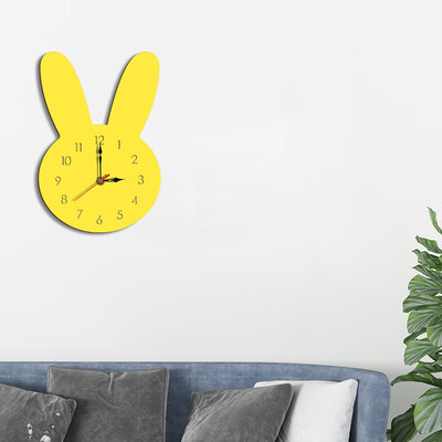 

Gobestart Nordic Style Rabbit Wall Clock Silent Wooden Clock for Home Living Room