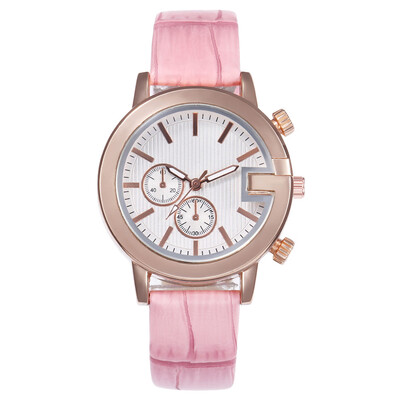 

Business Women Watches False Binocular Dial Ladies Quartz Wristwatch Solid Color Leather Strap Meeting Clock Montre Femme