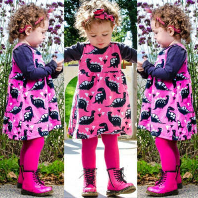 

Dinosaur Newborn Kid Baby Girl Cotton Sleeveless Dress Sundress Headband Clothes