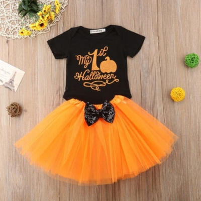 

2pcs Set Halloween Newborn Infant Baby Girl Romper Top Tulle Tutu Dress Outfit Clothes