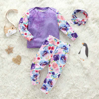 

Baby Girl Clothes Cotton Baby Girl Clothing Sets Floral Print Long-sleeved Trousers Headband Clothes Infant Clothes 2pcs Suit