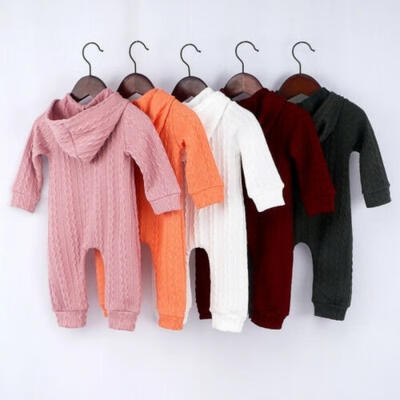 

Autumn Newborn Baby Girl Boy Kids Clothes Knitted Hooded Romper Jumpsuit Winter Warm Outfits