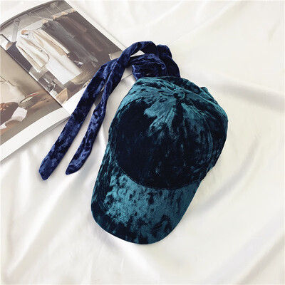 

Hat womens autumn&winter velvet light plate cap long band bow baseball cap lady hundred hip-hop elbow hat