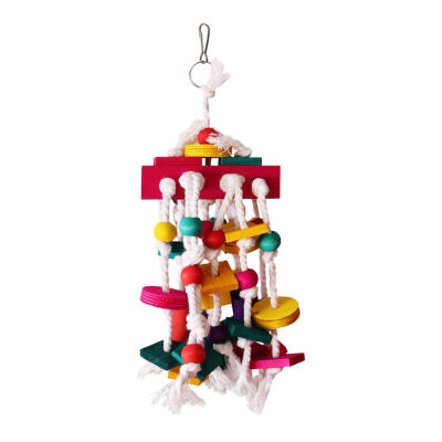 

Parrot Toy Colorful Wood Blocks Bird Chewing Bite Hanging Cage Swing Toys