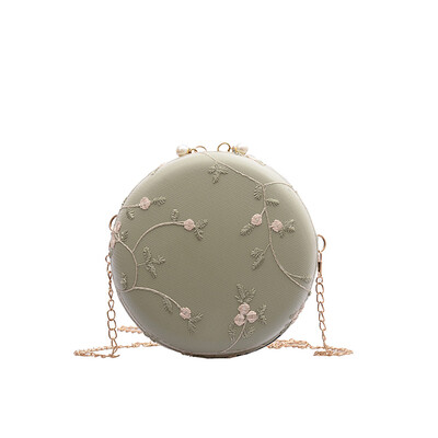 

Mini Round Shoulder Bags For Women Designer Embroidery Flower Handbag Ladies Small Messenger Bag Clutch YJ
