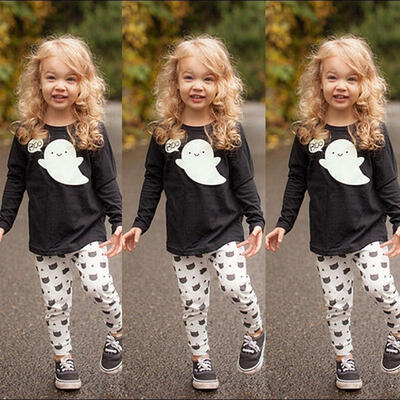 

Lovely Kids Girls Cute Ghost Long Sleeved Cotton Shirt Sweater Leggings Pants Outfits 2-7Y