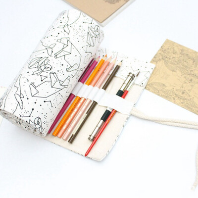 

364872 Holes Big Pencil Case School Canvas Roll Pouch pecncil box Constellation Pencilcase Sketch