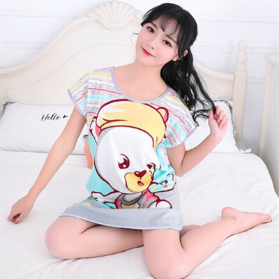 

Womens Printed Short Sleeve Pajama Shirt Dress Loungewear Sleepwear Nightdress